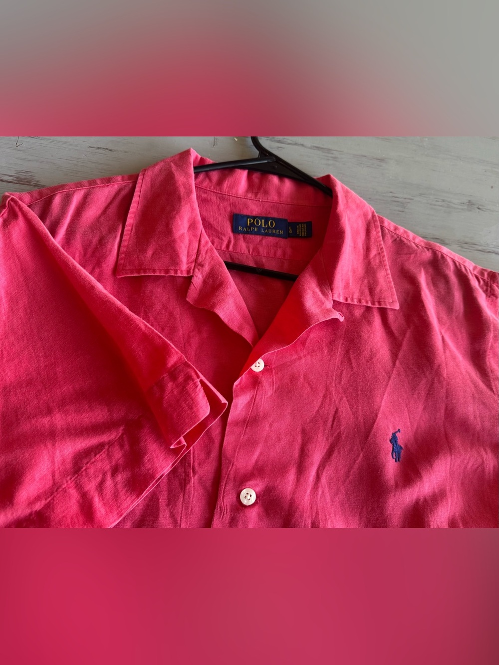 Polo Ralph Lauren XL Pink Linen Blend Camp Collar Shirt